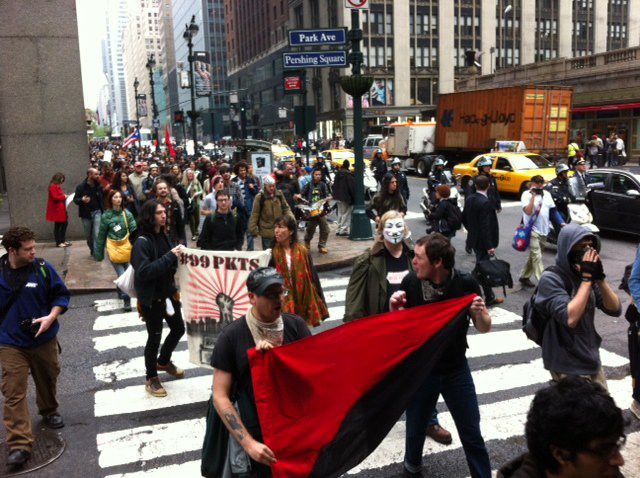 A group of demonstrators stretching back two blocks on Lexington Avenue at 12:30.